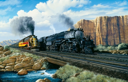 The Beauty and The Beast - 49er, big boy, stea, painting, train, vintage