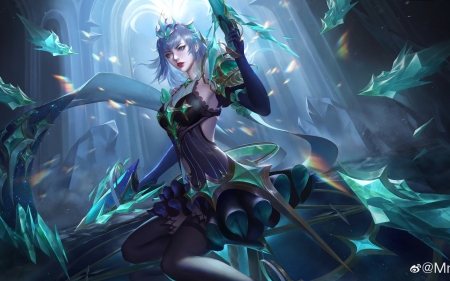 Fantasy girl - girl, fantasy, yu ji, blue, green, yuji