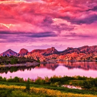 A beautful sunset adorns Watson Lake at Granite Dells near Prescott, Arizona