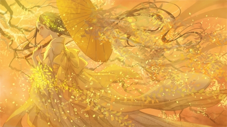 :) - manga, anime, wind, parasol, yellow, girl, nanahara, shie