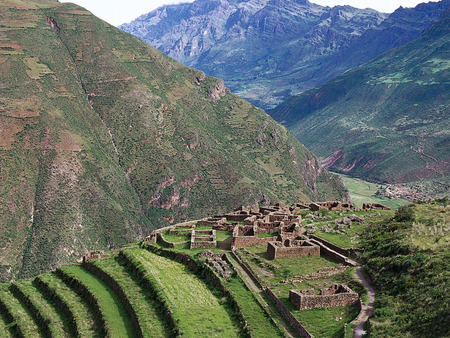 Pisac, Peru - pisac, cities, peru, streets, flowers, scene