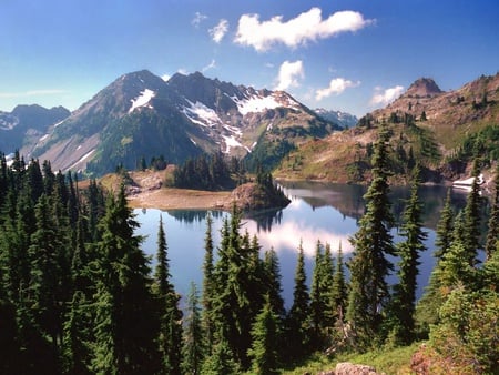 hart lake in the heart of the olimpic mountains - beatiful, trees, water, landscape, lake, mountains, sky