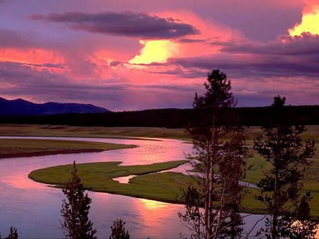 Lake - lake, trees, cool, landscape, river, sunset