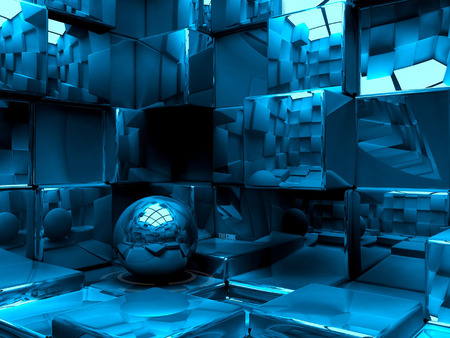 Blue Cube - corner, blue, cubes, ball, sphere, reflective