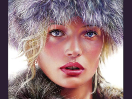 Sexy Russian Girl - woman, fur, sexy, hat, lips, girl, face, mouth, pretty, blue-gray eyes