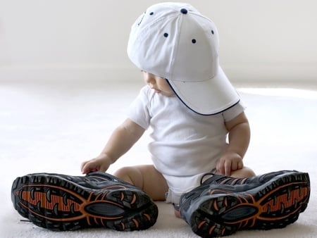 Little Boy Wanna Be Like His Daddy - baby, hat, cap, baseball, daddybig, small, shoes