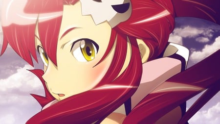 blush close red hair tengen toppa gurren lagann yellow eyes yoko ritona - yoko, yellow, eyes, blush, toppa, gurren, lagann, hair, red, ritona, tengen, close