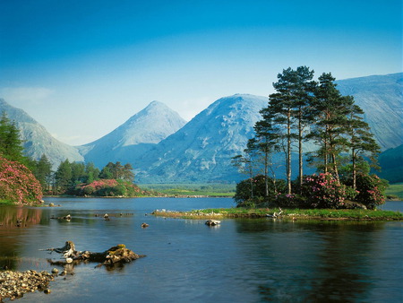 LITTLE ISLAND - nature, lake, trees, island, mountains