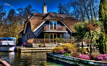 beautiful home - home, house, nature, river