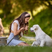 Girl with Golden Retriever Puppy