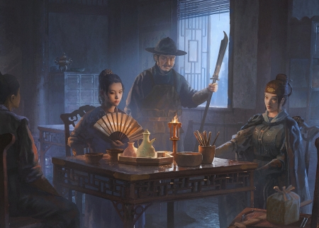 :) - asian, fantasy, forky xu, girl, hand fan, man, ming, people, people man