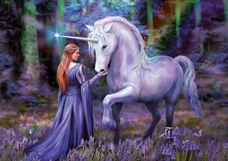 fairy and unicorn - unicorn, fairytale, fairy, fantasy