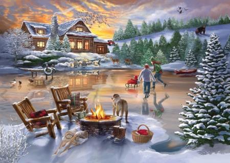 winterfreuden - landscape, painting, snow, winter