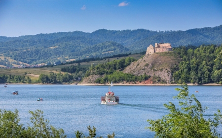 Castle in Poland - boat, Poland, lake, ruins, castle