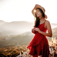 Brunette in a Polka Dot Dress