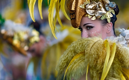 Brasil Carnival - woman, yellow, brasil carnival, feather, girl, vicente concha