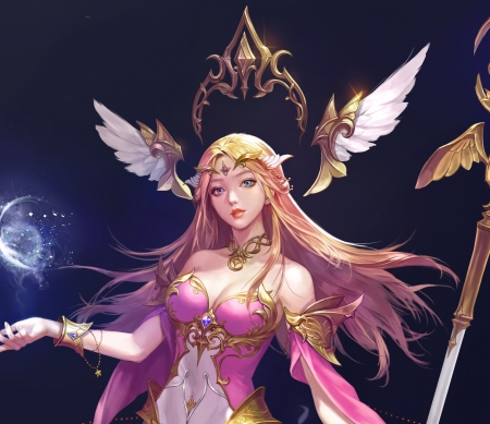 Angel - fantasy, wings, pink, minsook an, girl, angel