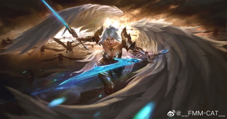 Angel - angel, fmmcat, fmm cat, blue, wings, fantasy