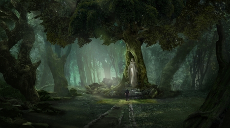 Deitys Garden - fantasy, tree, green, art, garden, winnie wong