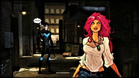 Nightwing Spies - starfire, anime, desktop wallpaper, cartoon, desktop nexus, nightwing, teen, 1920x1080 only, dc comics, 1080p, titans, friends, background, fan art, lovers