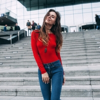 Natalia Chuiko in a Red Sweater