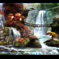 Village on waterfalls