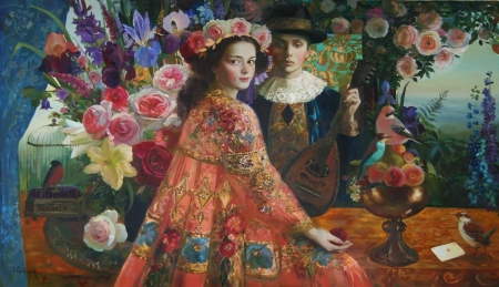 :) - painting, art, man, flower, pictura, wiman, girl, olga suvorov, orange