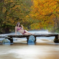 Bikini Model Posing on a Stone Bridge