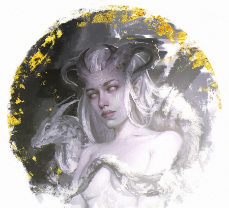 Kalianah - horns, fantasy, art, yellow, face, dragon, kalianah, eva soulu