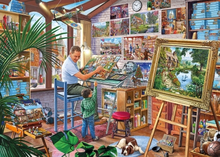 A work of art - artist, painting, art, boy, pictura, father, child