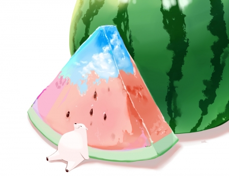 Watermon - anime, summer, pepene, bear, manga, urs, watermelon, red, green, chai, fruit, vara