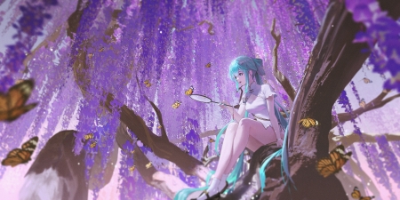 :) - flower, codec007, purple, wisteria, anime, girl, manga