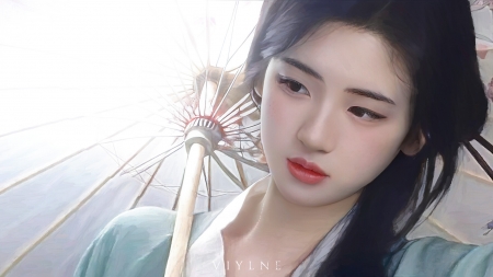 Shua - art, fantasy, shua, asian, viylne, face, parasol, girl, frumusete