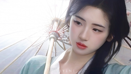 Shua - girl, frumusete, shua, fantasy, parasol, face, viylne, asian, art