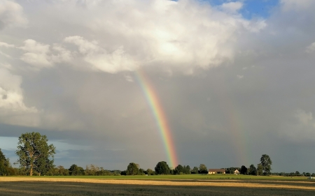 Rainbow from Clouds - Latvia, clouds, rainbow, fields