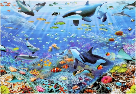 Underwater - art, blue, fish, pesti, summer, underwater, vara, water, whale