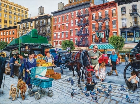 Animated street of New-York - susan brabeau, street, pictura, people, painting, new york, art