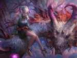 Fantasy girl and dragon