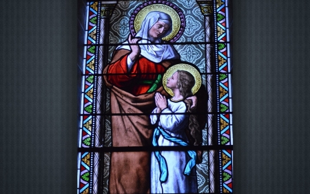 Mary with Mother Anna - girl, Mary, stained glass, saints, Anna, mother
