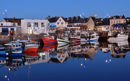 Harbor in Normandy, France - calm, boats, France, harbor, houses