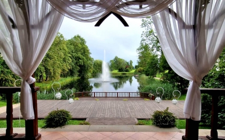 View from Palace - Latvia, terrace, fountain, pond