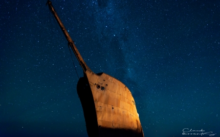 Abandoned Ship - abandoned, ship, land, sunset, photography