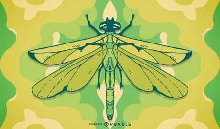 Dragonfly - summer, yellow, vector, green, libelula, insect, vara, vexels, dragonfly