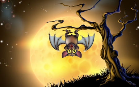 Silly Bat - upside, bat, silly, tree, down