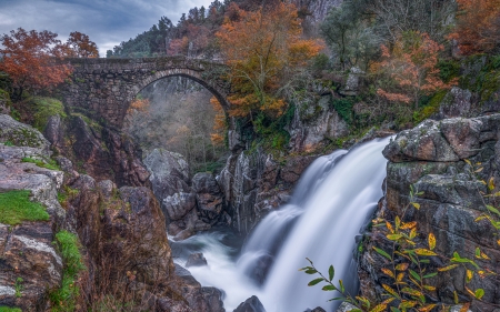 Bridge in Portugal - river, waterfall, portugal, bridge