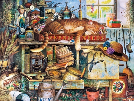:) - sleep, pisici, art, painting, pictura, cat, stuff