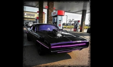 Car - black, car, gas station, violet