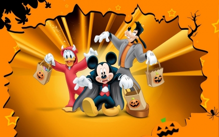 Halloween - oranfe, mickey mouse, fantasy, donald duck, halloween, orange, gooffy