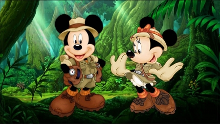Safari - summer, minnie, safaru, mickey mouse, green, safari, couple, disney, vara