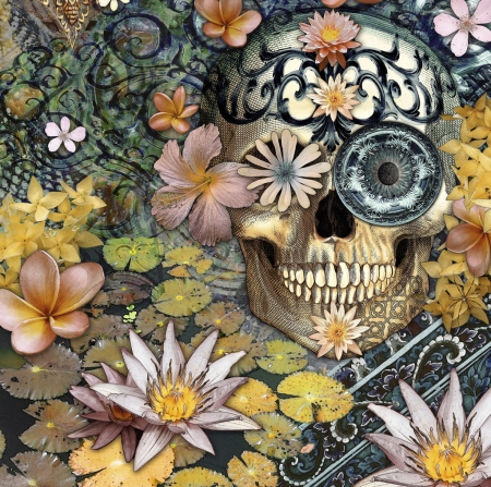 :) - day of the dead, art, flower, halloween, bones, skull